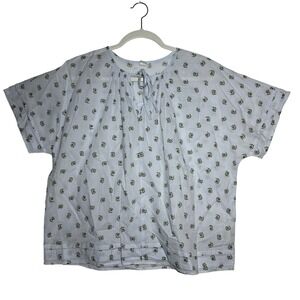 Melrose and Market Light Blue Floral Print Tie Neck Short Sleeve Top Size M